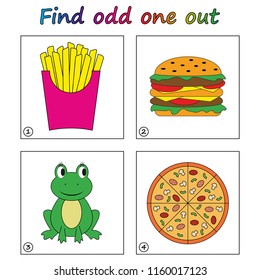 Find odd one out - game for kids. Worksheet. Visual Educational Game for children.
