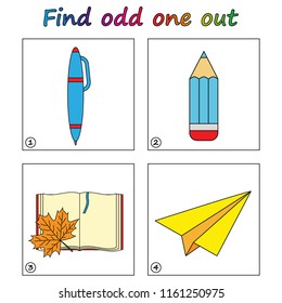 Find odd one out - game for kids. Worksheet. Visual Educational Game for children.