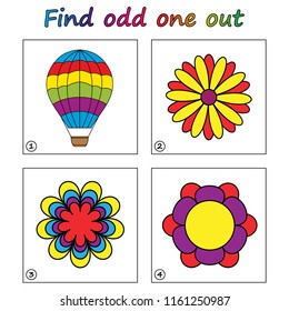 Find odd one out - game for kids. Worksheet. Visual Educational Game for children.