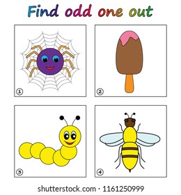 Find odd one out - game for kids. Worksheet. Visual Educational Game for children.