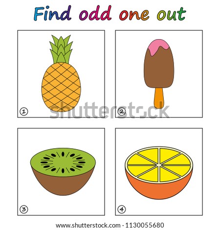 Find odd one out - game for kids. Worksheet. Visual Educational Game for children.