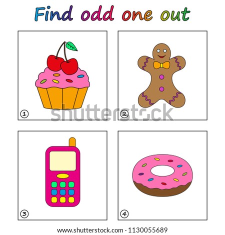 Find odd one out - game for kids. Worksheet. Visual Educational Game for children.
