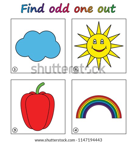 Find odd one out - game for kids. Worksheet. Visual Educational Game for children.