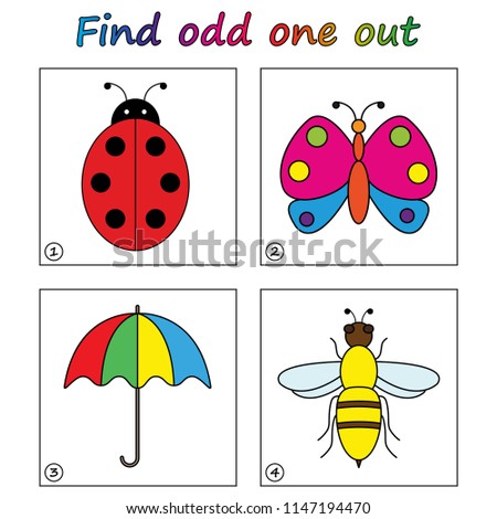 Find odd one out - game for kids. Worksheet. Visual Educational Game for children.