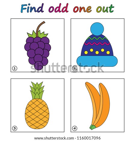 Find odd one out - game for kids. Worksheet. Visual Educational Game for children.
