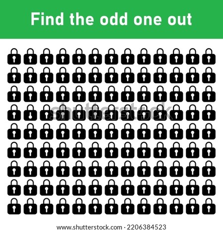 find the odd one out lock. Brain teaser activity game for kids. Vector illustration isolated on white background.