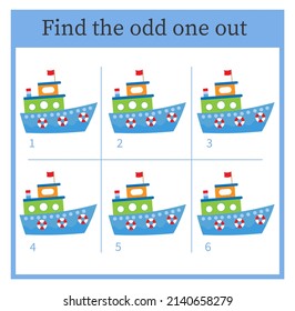 Find the odd one out. Logic puzzle for children. Printable worksheet. Vector illustration.