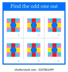 Find the odd one out. Logic puzzle for children. Printable worksheet. Vector illustration. Flat style desing.