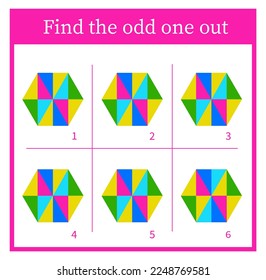 Find the odd one out. Logic puzzle for children. Printable worksheet. Vector illustration. Flat desing