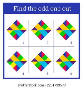 Find the odd one out. Logic puzzle for children. Printable worksheet. Vector illustration. 