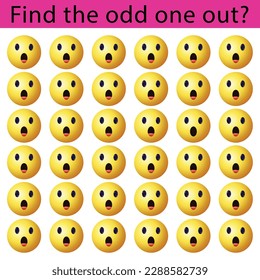 Find the odd one out vector illustration sheet. Spot the difference. Emoji challenge.