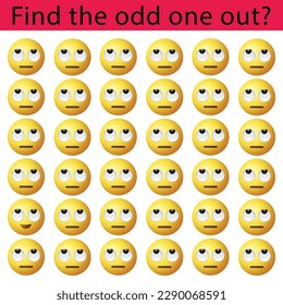 Find the odd one out vector illustration sheet. Spot the difference. Emoji challenge.