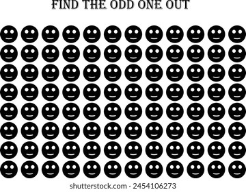 Find the odd one out vector illustration sheet. Spot the difference. Emoji challenge.