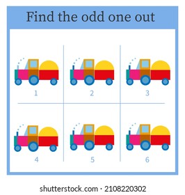 Find the odd one out. Visual logic puzzle. Attention tasks for children. Vector illustration. 