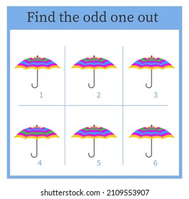 Find the odd one out. Visual logic puzzle. Attention tasks for children. Vector illustration. 