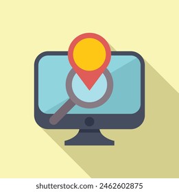 Find online store icon flat vector. Shop locator. Find near point