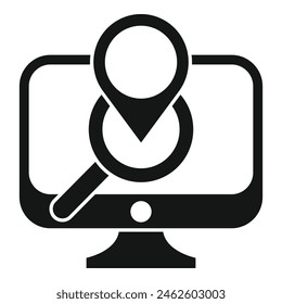 Find online store icon simple vector. Shop locator. Find near point