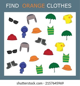 Find the orange  clothes character among others. Looking for green. Logic game for children.
