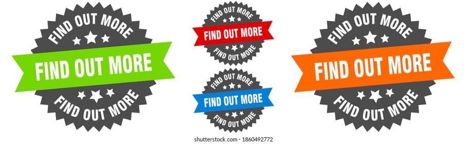 find out more sign. round ribbon label set. Stamp