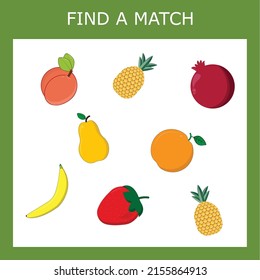 Find a pair between fruits. Preschool worksheet, worksheet for kids, printable worksheet