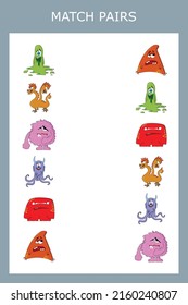 Find a pair between  monsters. Preschool worksheet, worksheet for kids, printable worksheet