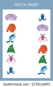 Find a pair between  monsters. Preschool worksheet, worksheet for kids, printable worksheet