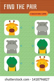 Find the Pair Game - Crocodile, Giraffe and Hippopotamus