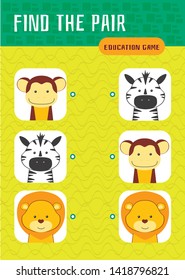 Find the Pair Game - Lion, Zebra and Monkey