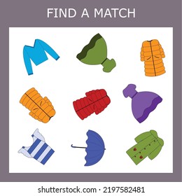 Find A Pair Or Match Game With  Colorful Clothes.   Worksheet For Preschool Kids, Kids Activity Sheet, Printable Worksheet 