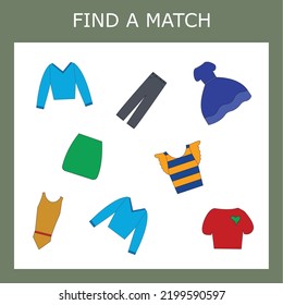 Find A Pair Or Match Game With  Colorful Clothes.   Worksheet For Preschool Kids, Kids Activity Sheet, Printable Worksheet 