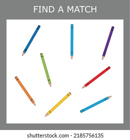 Find a pair or match game with  pencils  Worksheet for preschool kids, kids activity sheet, printable worksheet 