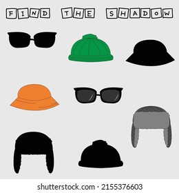 Find a pair or shadow  game with clothes.  Worksheet for preschool kids, kids activity sheet, printable worksheet 
