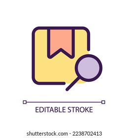 Find parcel pixel perfect RGB color ui icon. Search for order online. Simple filled line element. GUI, UX design for mobile app. Vector isolated pictogram. Editable stroke. Arial font used