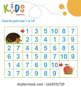 Find the path from 1 to 10. Easy colorful math worksheet practice for kids in preschool, elementary and middle school.