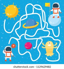 Find the path mini games for children with space and astronaut theme collection