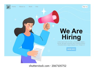 Find people employer business concept. Megaphone With We're Hiring Speech. Job hiring and online recruitment. Human resources. Vector illustration.