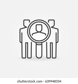 Find people icon - vector magnifying glass with man inside symbol or design element in thin line style