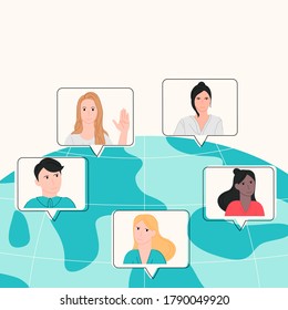 Find people on planet vector illustration cartoon flat modern style 
