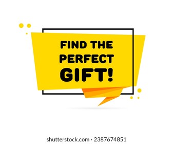 Encuentra la señal de regalo perfecta. Señal plana, amarilla, en forma de relámpago, encuentra el regalo perfecto. Icono de vector