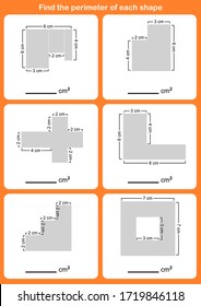 Find The Perimeter Of Each Shape -  Measurement Of Space Inside An Object - Worksheet For Education.