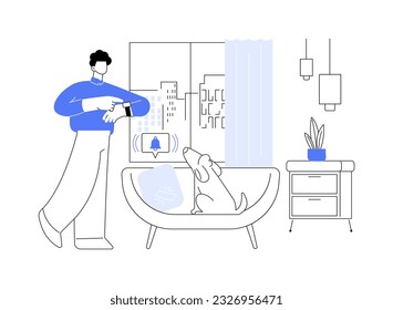 Encontrar ilustración de vector de concepto abstracto de la función telefónica. Hombre usando reloj inteligente y usando función de búsqueda de teléfono, tecnología móvil, conexión inalámbrica de gadgets, alerta en pantalla metáfora abstracta.