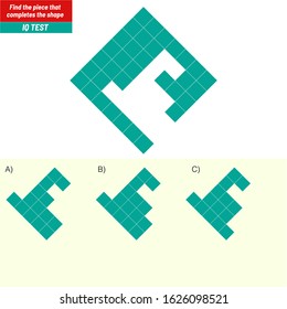Find the piece that completes the shape. Visual intelligence questions, Logic questions