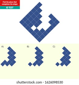 Find the piece that completes the shape. Visual intelligence questions, Logic questions