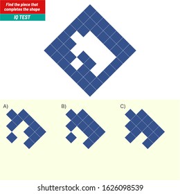 Find the piece that completes the shape. Visual intelligence questions, Logic questions