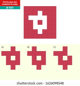 Find the piece that completes the shape. Visual intelligence questions, Logic questions