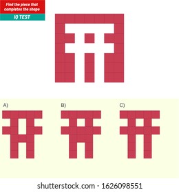 Find the piece that completes the shape. Visual intelligence questions, Logic questions