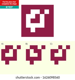 Find the piece that completes the shape. Visual intelligence questions, Logic questions