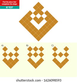 Find the piece that completes the shape. Visual intelligence questions, Logic questions