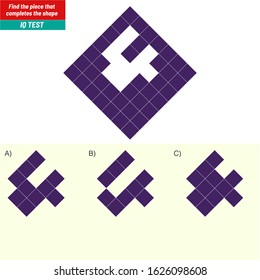 Find the piece that completes the shape. Visual intelligence questions, Logic questions
