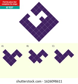 Find the piece that completes the shape. Visual intelligence questions, Logic questions